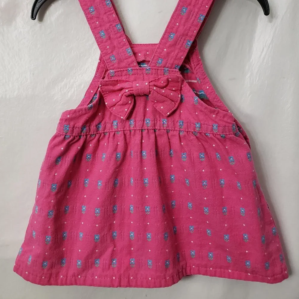 Vintage OshKosh Vestbak Overall Dress 18 month PINK Denim Flower Bow USA 80s